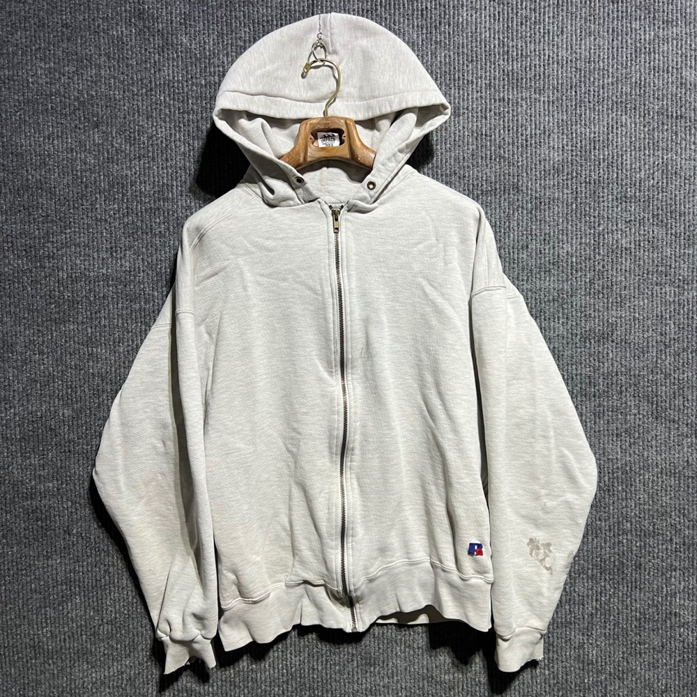 Vintage Russell Athletic Zip Hoodie Mens XL Grey High Cotton Made in USA 90s